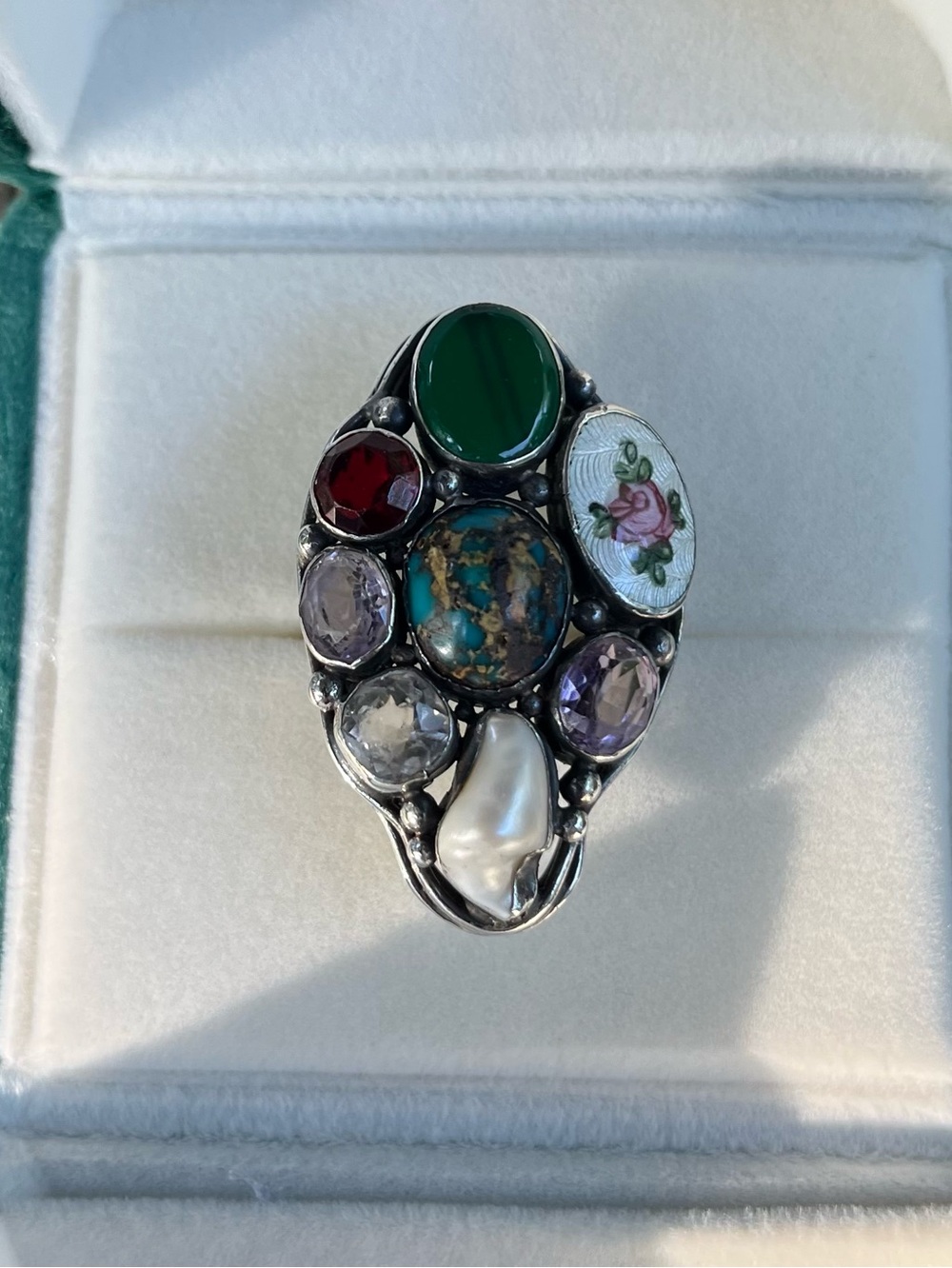 Multistone Silver,Turquoise,Red,Purple,White & Green Stone Ring & Turquoise Ring - Picture 4 of 9